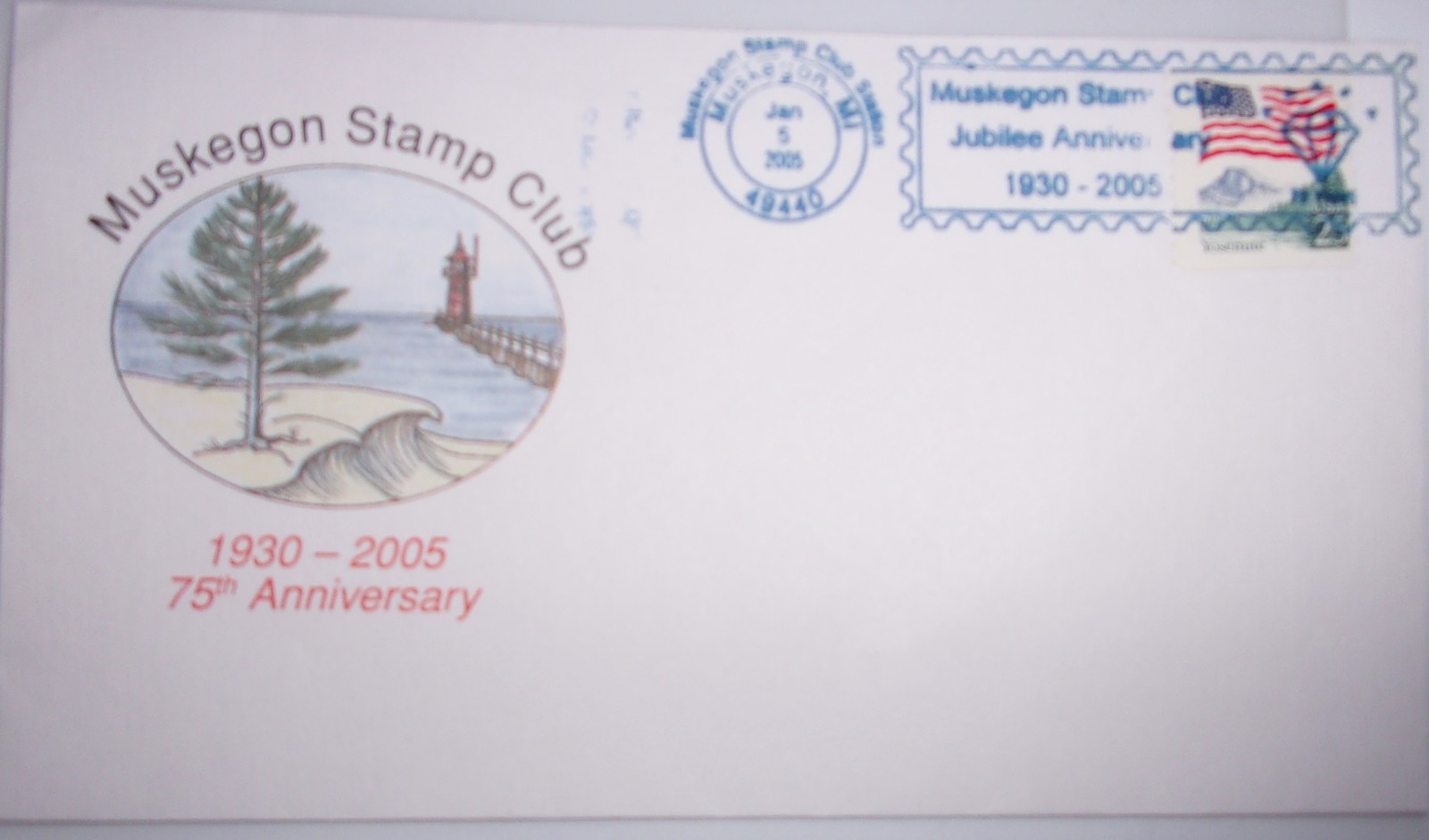 Muskegon Stamp Club 75th Anniversary Postmarked &amp; Stamped Postcard 2005 - $1.99