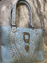 Ladies Montana West real leather purse in baby blue color image 3