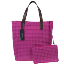 CAROL J Italian Made Natural Fuchsia Woven Embossed Leather Tote Bag with Pouch - £363.23 GBP