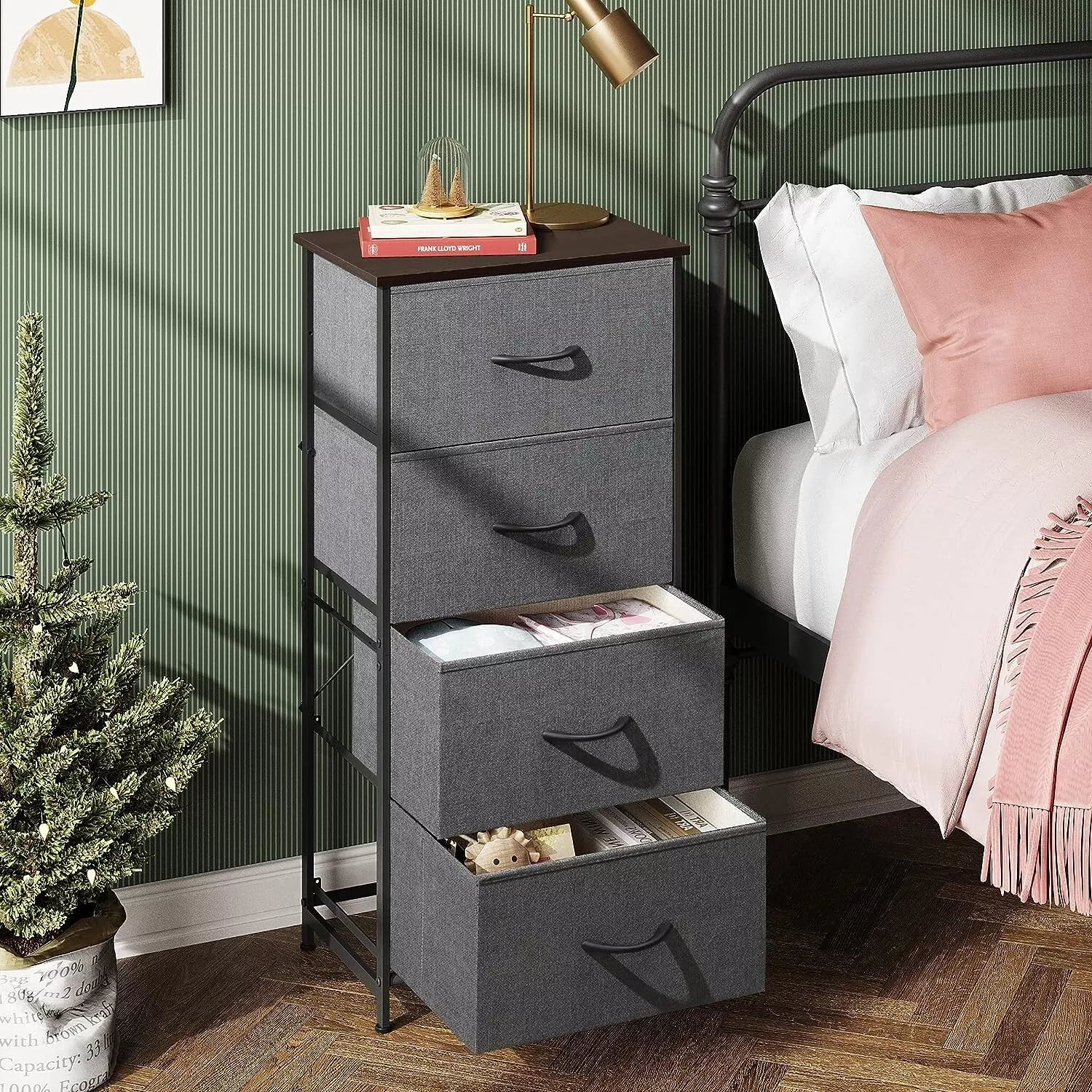 Gray Living Room End Table Shelf with 4 Drawer Storage for Sofa Side - €39,47 EUR