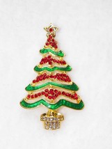 Xmas In July!! 2 1/4&quot; Gold Christmas Tree Pin Brooch Rhinestones Reduced!! - £5.48 GBP