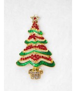 XMAS IN JULY!! 2 1/4&quot; Gold Christmas Tree Pin Brooch Rhinestones REDUCED!! - £5.51 GBP