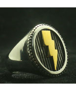 Elvis Presley TCB White Yellow Tone Lightning Bolt Logo S 7-13 Mens Ring... - £20.72 GBP