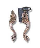 Set of Brass Cabinet Pull Antique Lock Curved Motif 13 cm - $38.00