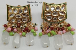Indian Kundan Earrings Tops Bridal Beads Meena Gift Punjabi Muslim Jewel... - £16.17 GBP
