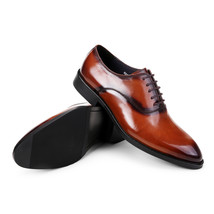 Hand Made Men Brown Burnished Toe Derby Lace Up Genuine Leather Shoes US 7-16 - £109.66 GBP