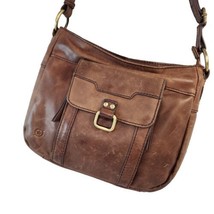 Born Distressed Leather Crossbody Bag Brown Zip Ext Pocket Rugged Classic Sturdy - £29.45 GBP