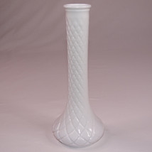 Vintage Hoosier Glass #4092 Milk Glass Quilted Pattern Flower Bud Vase 9&quot; Rare - £6.16 GBP