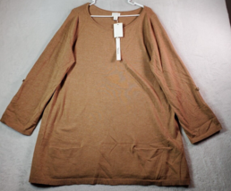 Caslon Sweater Women XL Brown Knit Cotton Long Raglan Sleeve Round Neck Pullover - £15.45 GBP