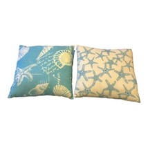 Nautical Throw Pillow Set of 2 Decorative 12&quot; Seashell Starfish Beach House - £26.05 GBP