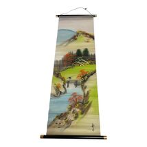 Vintage Hand Painted Japanese Silk Wall Scroll Landscape Signed Art Hanging - $80.10