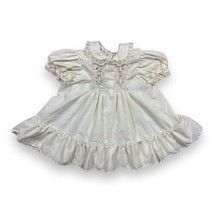 Vtg Polly Flinders Cream Smocked Flower Dress Pan Collar Lace Trim Baby 12 Mo - £18.64 GBP