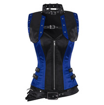 Gothic steampunk corset full steel boning black satin blue jacket bolero - £64.14 GBP+