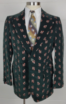 Vtg Gentry Mens Green Velvet Embroidered Fox Hunting Horn Blazer Sport Coat 43R - £98.69 GBP