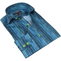 Men's Axxess Turkey Shirt 100% Egyptian Cotton High Collar 224-21 Teal Fancy image 2