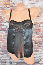 Vintage Victorias Secret Medium Satin Cami Top Lace Mesh Top Black - £31.03 GBP
