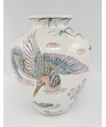 Vintage Hand Painted Enameled 9&quot; Chinese Porcelain Floral Vase w/ Birds ... - £31.31 GBP