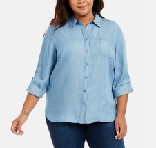 Style &amp; Co Womens Plus 2X Day Wash Denim Collared Button Down Top NWT CA80 - £22.58 GBP