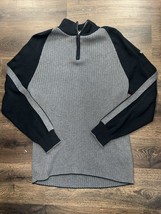 Nautica Jeans Mens Pullover Sweater Gray Black Color Block Mock Neck 1/4 Zip XL - £11.70 GBP