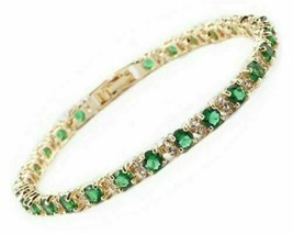 9CT Simulated Green Emerald &amp; Diamond Tennis Bracelet 14k Yellow Gold Plated - £152.39 GBP