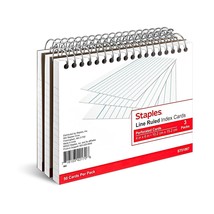 Staples 4&quot; x 6&quot; Line Ruled Spiral Bound Index Cards 50/Pack (51007) TR51007 - £12.87 GBP