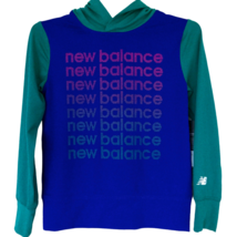New Balance Girls Long Sleeve Hooded Top Size 5 XXS  Hoodie Graphic Blue Green - £24.32 GBP