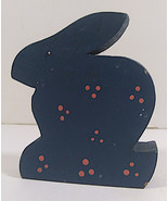 Vintage Wood Bunny Figurine 3in Cut Out Blue Pink Polka Dot Rabbit Figur... - $14.99