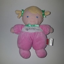 Fisher Price Pink Baby Lovey Plush My Little Doll 7.5&quot; Blond Hair Blue Eyes - $8.38
