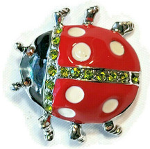 Ladybug Insect Fashion Brooch Pin Red Enamel &amp; Crystal Rhinestones 1.5&quot; - £16.07 GBP