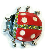 Ladybug Insect Fashion Brooch Pin Red Enamel &amp; Crystal Rhinestones 1.5&quot; - £15.97 GBP