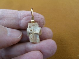(CR504-18) 5/8&quot; Fairy Stone Pendant CHRISTIAN CROSS Staurolite Crystal GOLD - £14.81 GBP