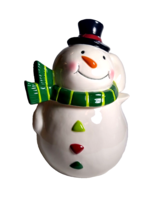Snowman Cookie Jar Vintage Christmas Holiday Season 8&quot; Ceramic w/ Lid Jolly Face - £41.10 GBP