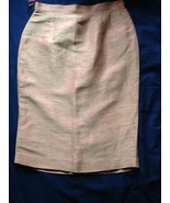 LOUIS FERAUD Linen Silk Blend Gold &amp; Peach Pink Lined Pencil Skirt SZ US 10 - $134.04 CAD