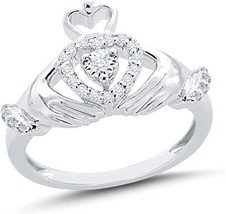 Gift 0.50CT Round Cut CZ Irish Claddagh Engagement Ring in 14k White Gold Finish - £46.44 GBP