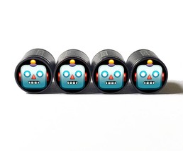 Robot Emoji Tire Valve Stem Caps - Black Aluminum - Set of Four - £12.57 GBP