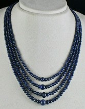 NATURAL BLUE SAPPHIRE BEADS ROUND 4 LINE 382 CARATS GEMSTONE SILVER NECK... - $1,140.00