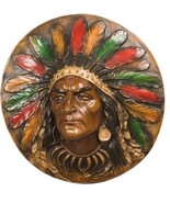 Plaque AMERICAN WEST Lodge Indian Chief Large Colorful Multi-Color Resin - £345.21 GBP