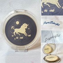 1940&#39;s Ziegfeld Zodiac Girl Lucite Compact Taurus Round Mirrored Powder Box - £111.01 GBP