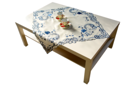 White Table Topper, Blue Embroidered  Kitchen Decor, 34x34&#39;&#39; - £31.50 GBP