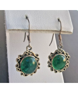 VINTAGE 925 STERLING SILVER OVAL 11x8 mm. GREEN MALACHITE FILIGREE EARRINGS - €33,37 EUR