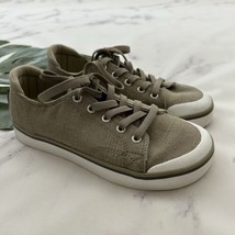 Keen Womens Canvas Sneakers Size 6 Taupe Gray White Lace Up Comfort - $36.62