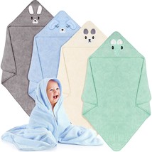 4 Pcs Baby Bath Towel 31.5 X 31.5 Inch Coral Fleece Baby Hooded Towel Absorbent  - £35.92 GBP