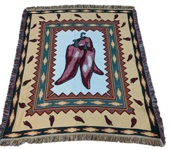 VTG Chilli Pepper Beacon Throw Blanket Aztec Western Southwest 60&quot;x 52&quot; Gift Hot - £31.87 GBP