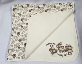 Vintage 2007 Gymboree Cream Brown Monkey See Monkey Do Baby Blanket Cotton - £155.80 GBP