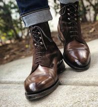 Long Ankle Boots For Men Chocolate Brown Cap Toe Leather Casual Boot - £124.67 GBP