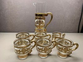 Vintage Hollywood Regency Gilded 7 Piece Pitcher Cups Barware Coffee Lemonade - £90.99 GBP