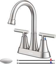 Hurran 4 Inch Bathroom Faucets With Pop-Up Drain And 2 Supply, Brushed N... - $47.99