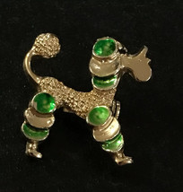 Vintage Gold Tone 1960&#39;s Poodle Brooch, Green Enameled Accents, 1&quot; - £10.39 GBP