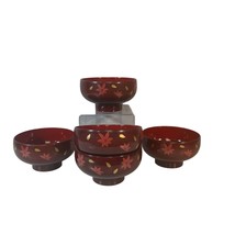 Japanese Classic Red Lacquer Rice Bowls, Set of 5 Original Labels - £16.55 GBP