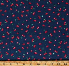 Cotton Tossed Tiny Cherries Cherry Fruit Navy Fabric Print by the Yard D570.10 - £25.27 GBP